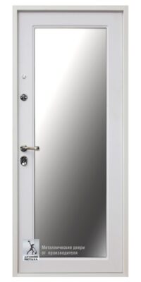 Белая металлическая дверь ДМС-509 с зеркалом